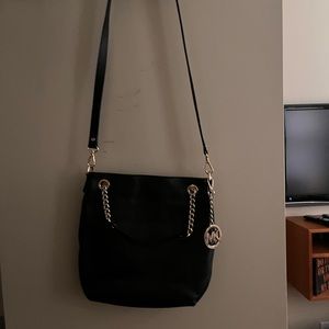 Michael Kors black leather multiple removable gold chain and leather strap